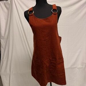 Full Circle Trends Rust Brown Corduroy Pinafore Dress O-Ring Straps Womens Large
